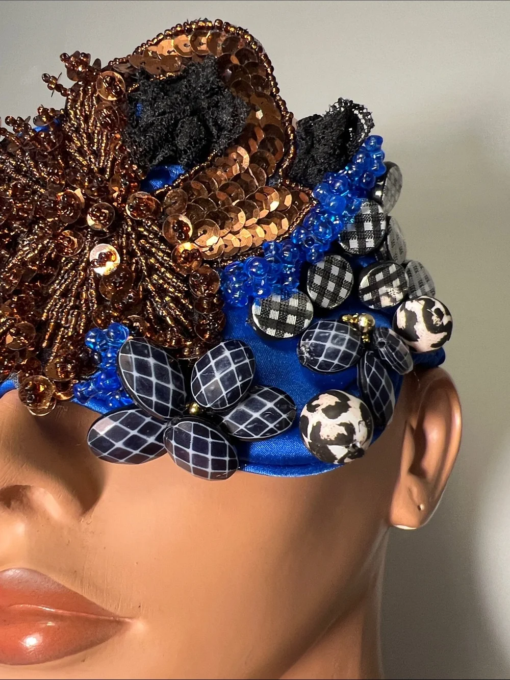 Embellished Blue and Gold Sequin Face Mask - Designer-Inspired